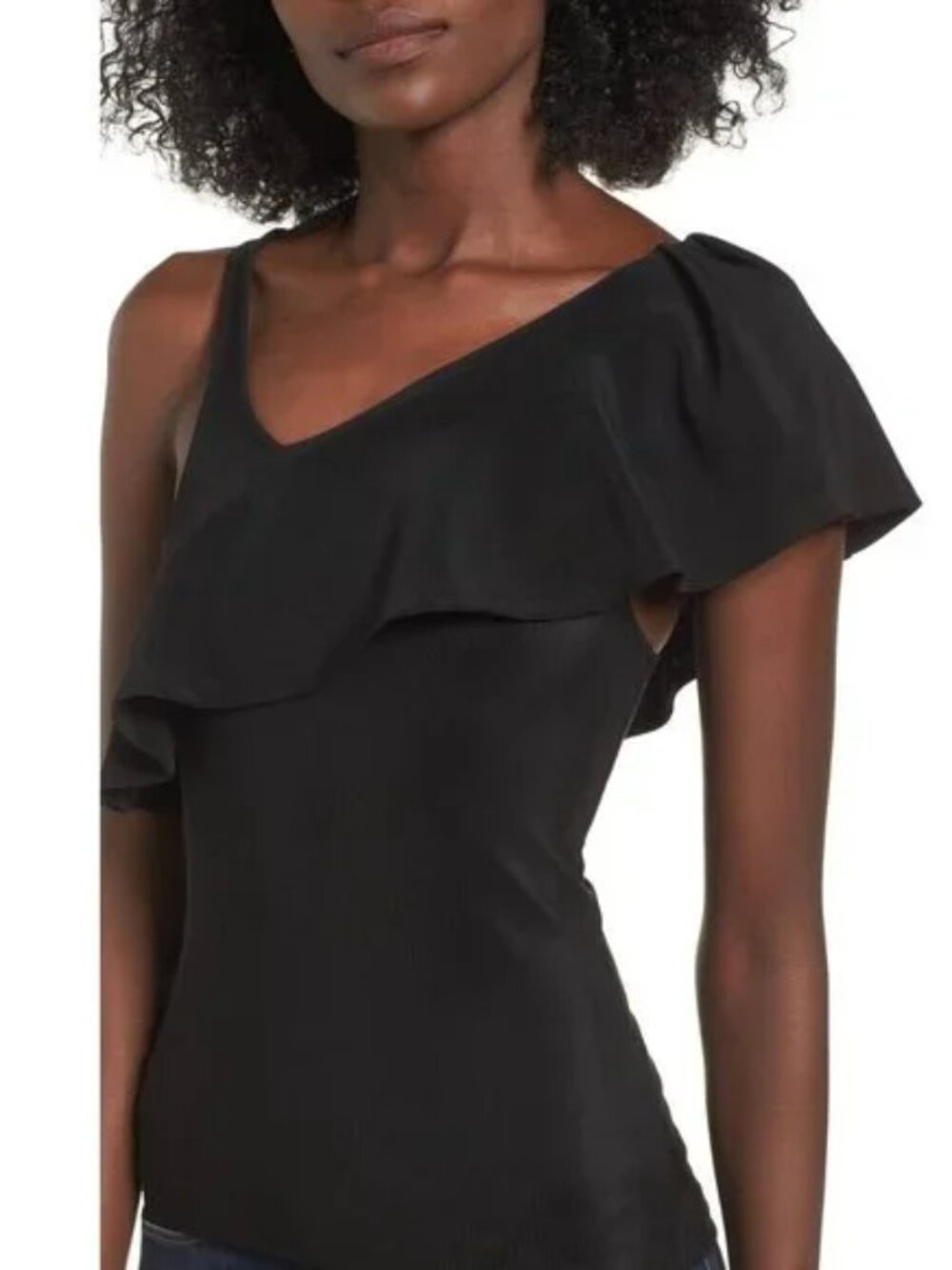 LEITH Asymmetrical Ruffle Tank Top Black XS NWP NWOT